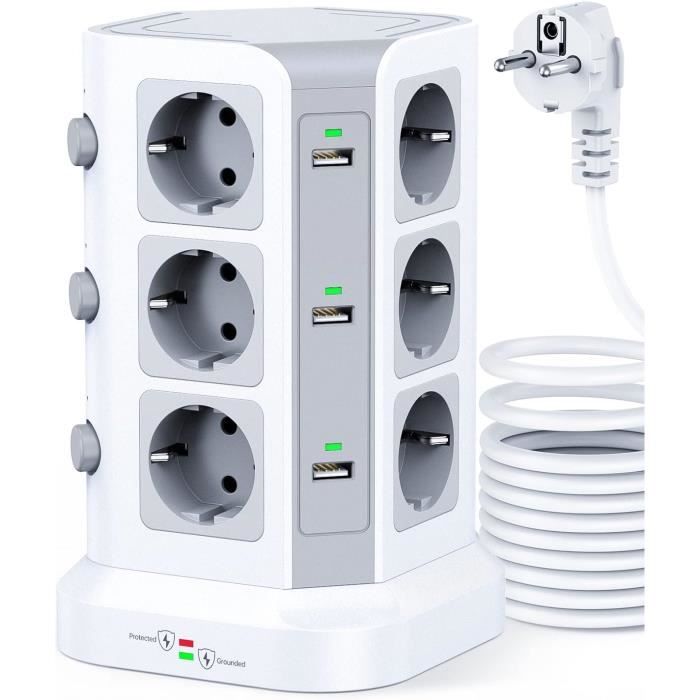 [5M Câble] Tour Multiprise Parafoudre Et Surtension(4000W-16A), Multi ...