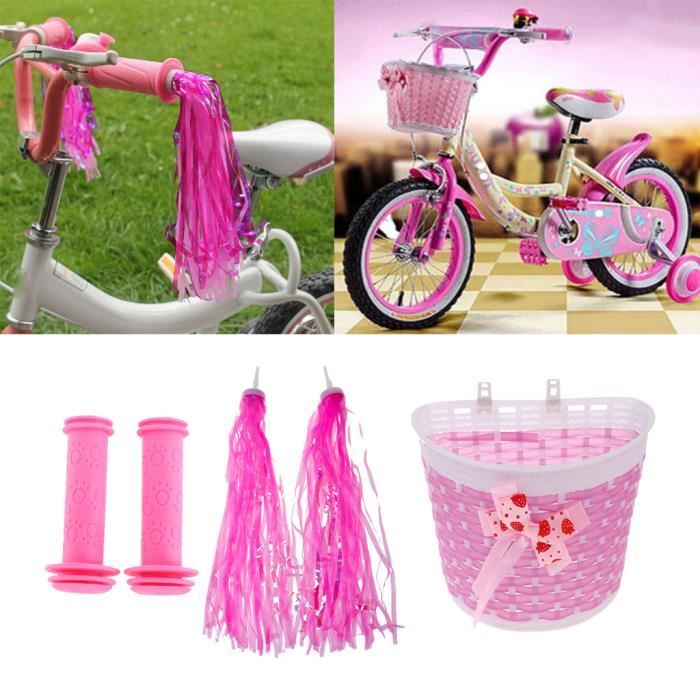 Avant en plastique tissé panier filles enfants paillettes pompons vélo scooter rose
