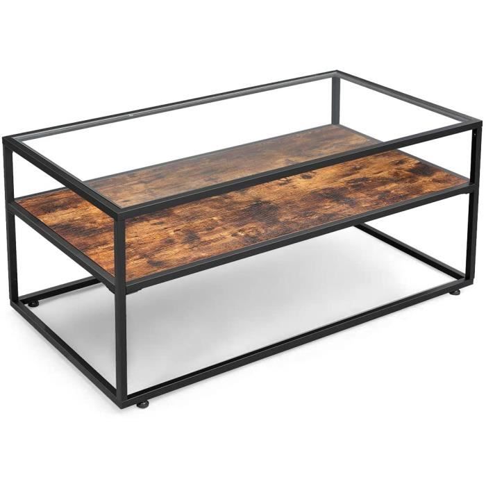 vasagle table basse table en verre cadre en acier 106x57x45 cm lxlxh style industriel marron rustique et noir lct30bx achat vente table basse vasagle table basse avec cdiscount