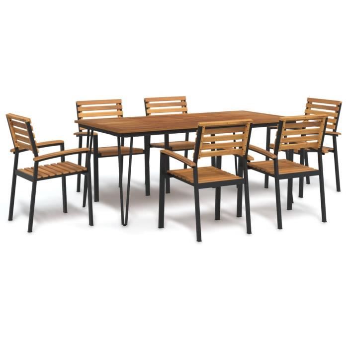 vidaXL Ensemble à manger de jardin 7 pcs bois d'acacia solide et métal - vue 3