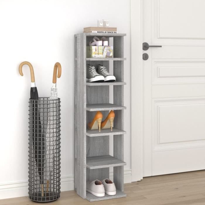 vidaXL Étagère à chaussures Sonoma gris 25x27x102 cm Bois dingénierie 815974