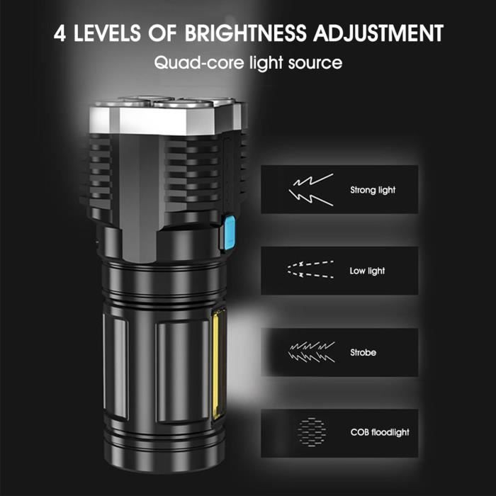 Lampe Torche LED Rechargeable 250 000 Lumens - Zoom, 3 Modes, Étanche IPX7, Batterie 20000mAh - 5