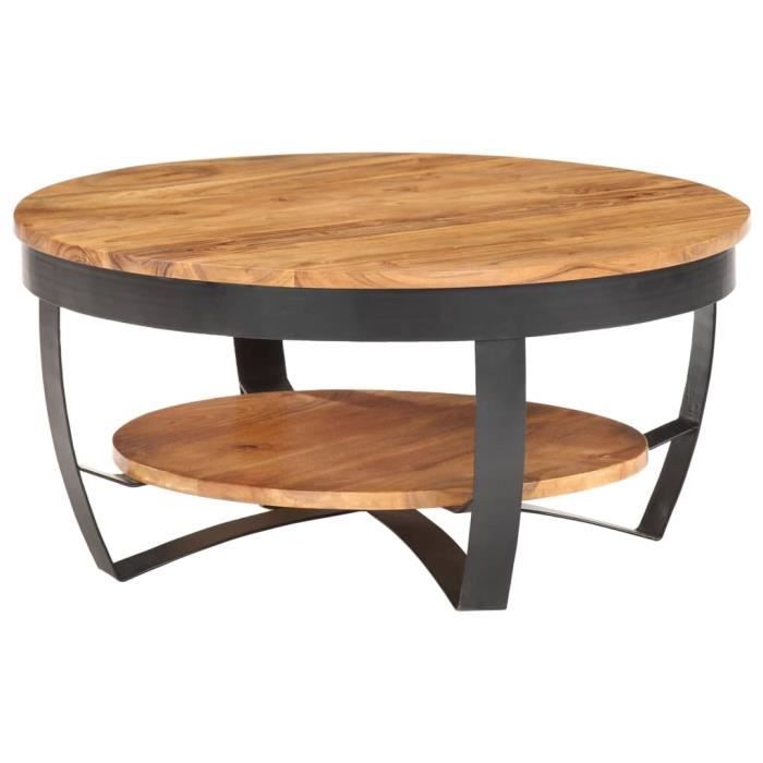 Table basse en bois dacacia solide - VINGVO - Rond - Marron miel - Laqué