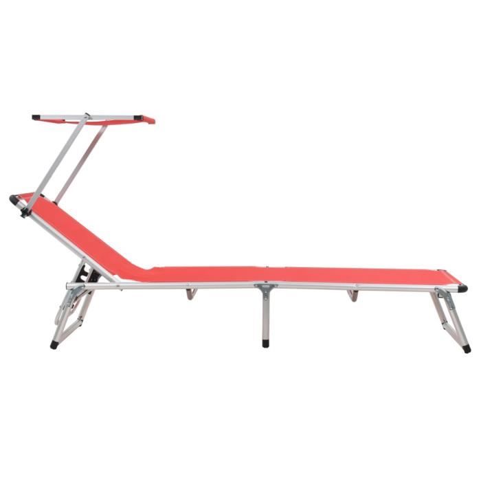 Chaises longues pliables et toit 2pcs Aluminium textilène Rouge MEY