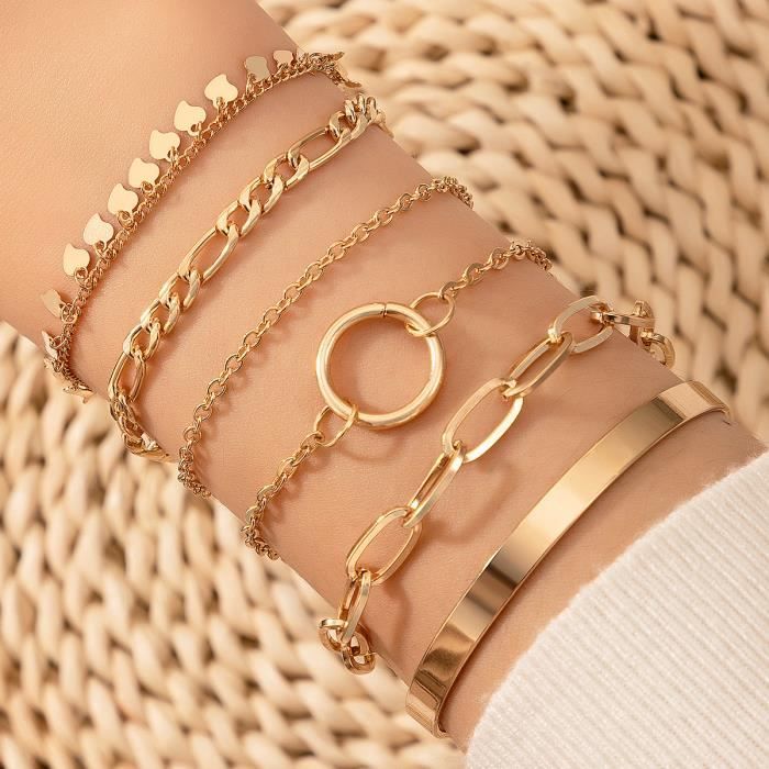 6 pcs bracelet acier inoxydable -fantaisie bracelets ensemble -bracelets réglable pour femmes filles