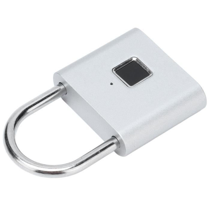 Cadenas à Empreinte Digitale USB Rechargeable - Sécurité IP54 Étanche - Pour Casier, Valise, Bureau, Salle De Sport, Jardin - Argenté