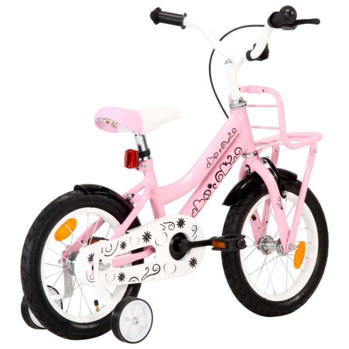 LAM Vélo d'enfant avec porte-bagages avant 14 pouces Blanc et rose 9375297380519