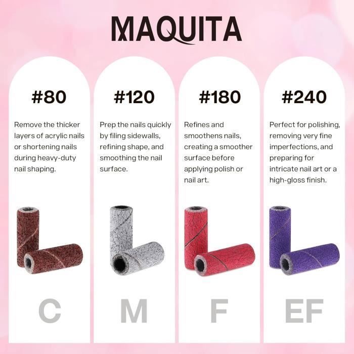 100 Pièces Embouts Manchons pour Ponceuse à Ongle, 240 Grain Bandes de Ponçage Manchons pour Polissage Ongle pour Manucure Pédicure (2*Forets à Ongles