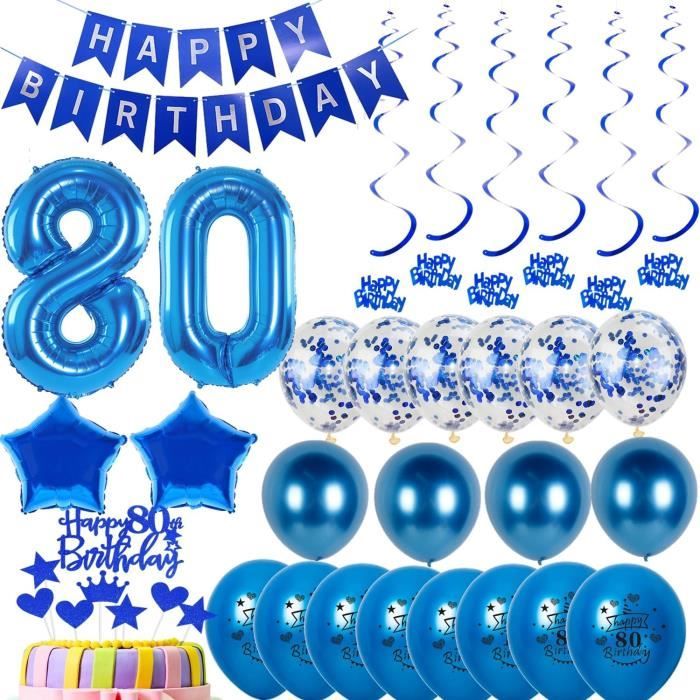Déco Gâteau 80 Ans - Lot De 20 Pièces Dorées Avec Bougie 80, Ballons, éventails