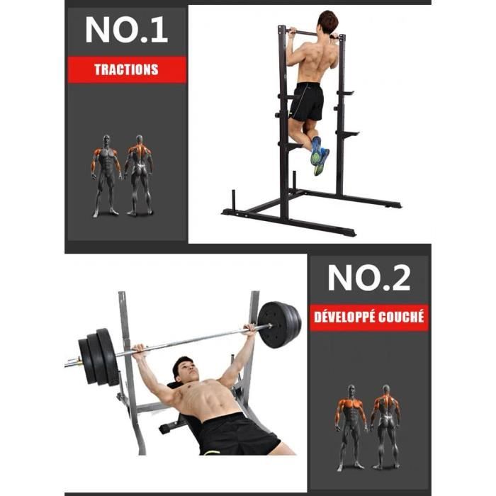 Cage à Squat Ajustable - Barre Traction Et Développé Couché - Support 250kg - Noir