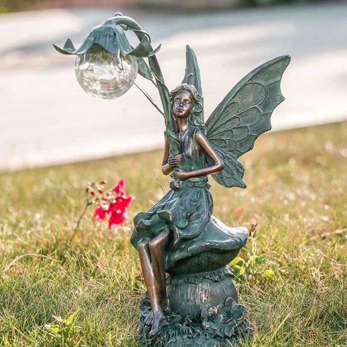Figurines de Jardin Elfes Assis Boules de Verre Solaire Éclairage