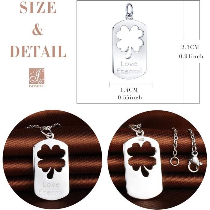 Collier Couple Argent 925 - Pendentif Trèfle Gravure Personnalisable - Cadeau Amour Saint-Valentin