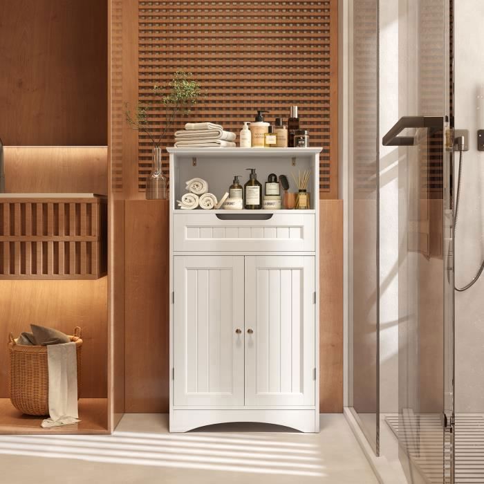 Armoire De Toilette salle de bain avec porte-serviettes, 2 portes étagères ouvertes, meuble toilette, pharmacie 56.8*19*70cm - Maison Armoire De Toilette salle de bain avec porte-serviettes, 2 portes étagères ouvertes, meuble toilette, pharmacie 56.8*19*70cm - Maison