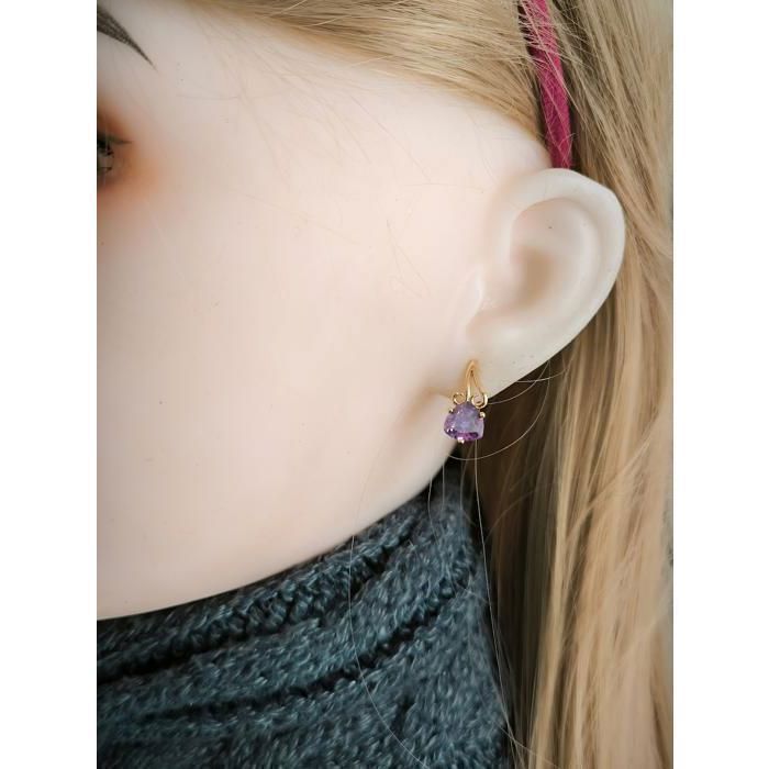 Boucles D'oreilles Dormeuses Améthyste Plaqué Or Jaune - Solitaire, Neuves Avec étiquettes