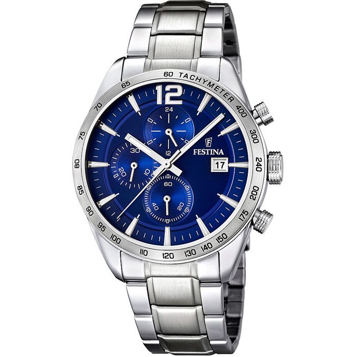 Montre Festina Chronographe Pour Homme - Boîtier Acier 42mm, Mouvement Quartz, étanche 100m - Neuve