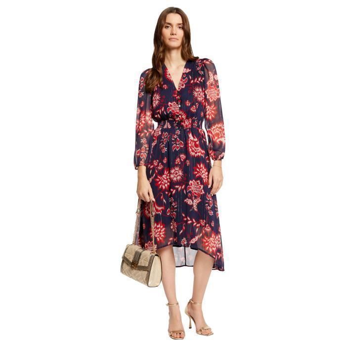 Robe longue Morgan Bleu Coupe ajustee Manches longues Col V Marine Cdiscount Pret a Porter