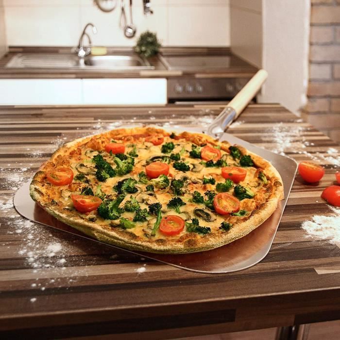 Pelle à pizza professionnelle en aluminium + roulette à pizza + pelle à  pizza + crochet à suspendre, manche en bois amovible, 30,5 x - Cdiscount  Maison