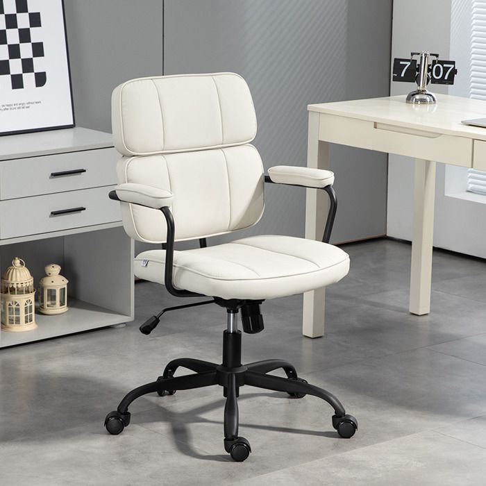 Chaise Bureau Fauteuil De Bureau HOMCOM Fonction à Bascule, Hauteur Réglable Et Pivotant 60,5 X 59 X 89-97 Cm, Crème - Maison