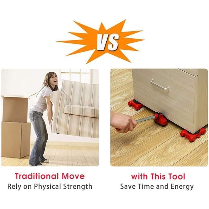Kit De Déplacement De Meubles à Roulettes, Chariot Et Lève-Meubles Améliorés, 400 Kg, Roulettes Pivotantes à 360°, Patins Professionnels Pour Canapé, Machine à Laver, Garde-Robe, Réfrigérateur, Piano