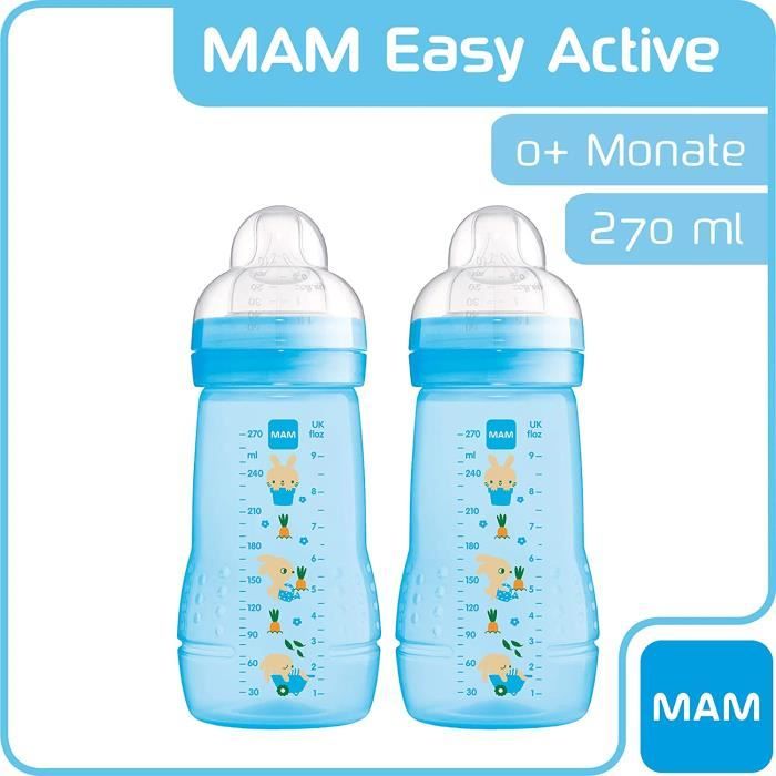 MAM Easy Active Lot de 2 biberons (330 ml) avec tétine MAM Taille 2 en  silicone SkinSoft, bouteille de lait avec forme ergonomique, 4 mois et  plus
