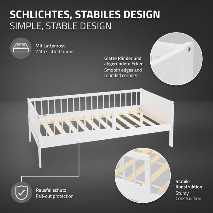 Lit Enfant Simple 80x160 Cm En Pin Blanc Avec Matelas - Neuf, Sommier à Lattes