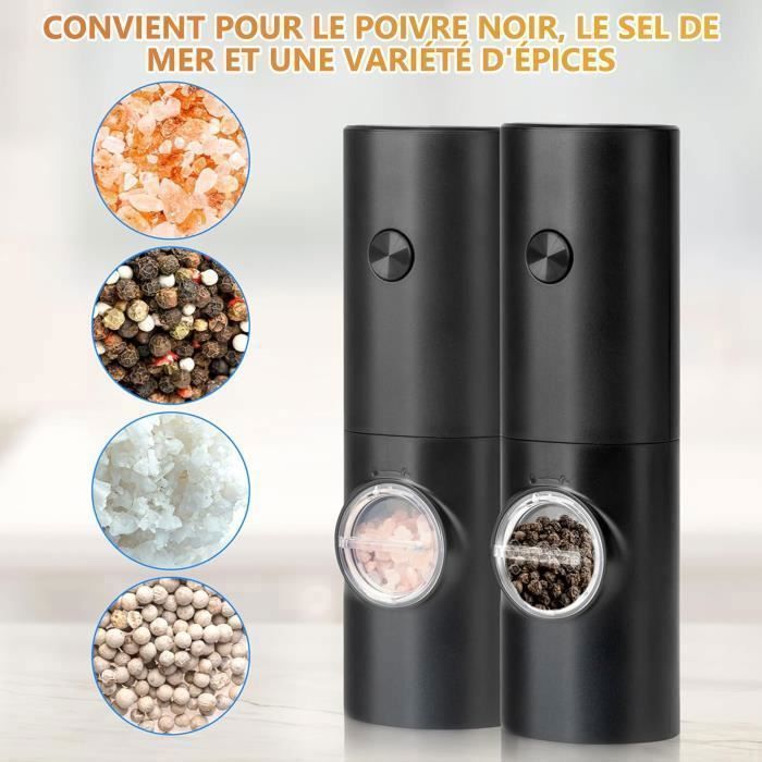 2 moulins à sel et à poivre: verre et inox, broyeur céramique – 160 ml, 13,2 cm – mouture réglable en continu – pour un maximum de saveurs - high-tech et tendances
