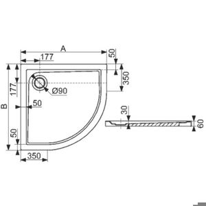 Receveur de douche 1 4 Cercle BULL 80cm blanc