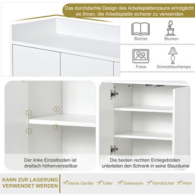 Buffet Commode 4 Portes 120x30x80 Cm Noir – étagère Réglable – Design Sans Poignée – Pour Salon Ou Entrée