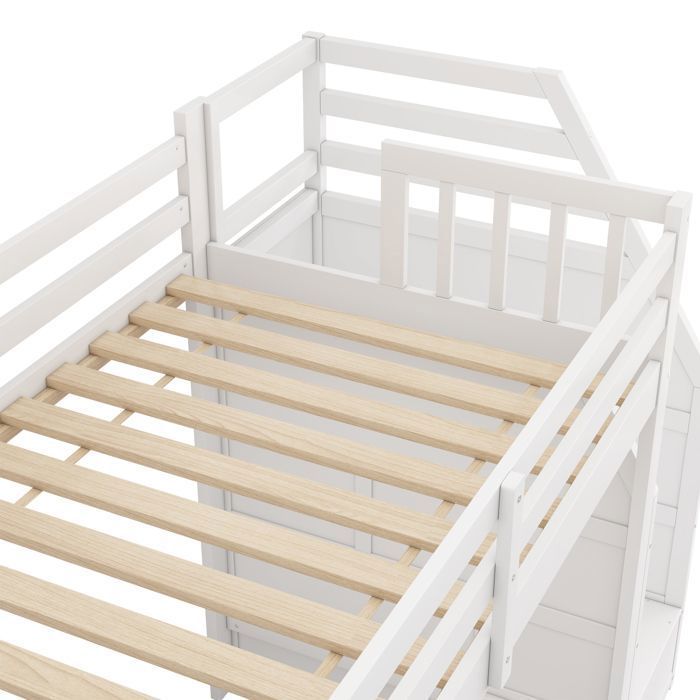 Lit Mezzanine Enfant Avec Toboggan Et Échelle - 90x200 Cm, Pin & MDF, Blanc/Naturel