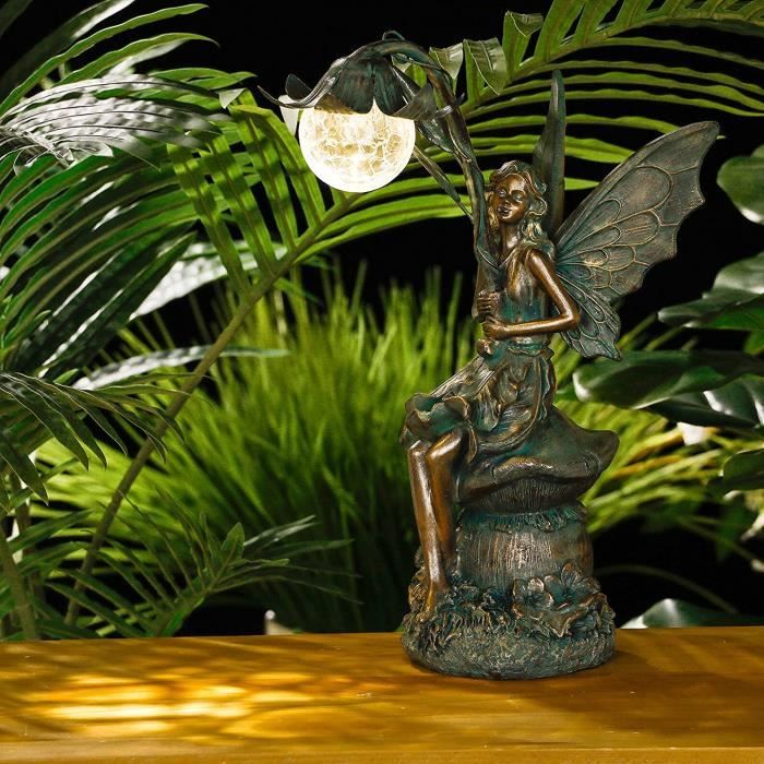 Figurines de Jardin Elfes Assis Boules de Verre Solaire Éclairage