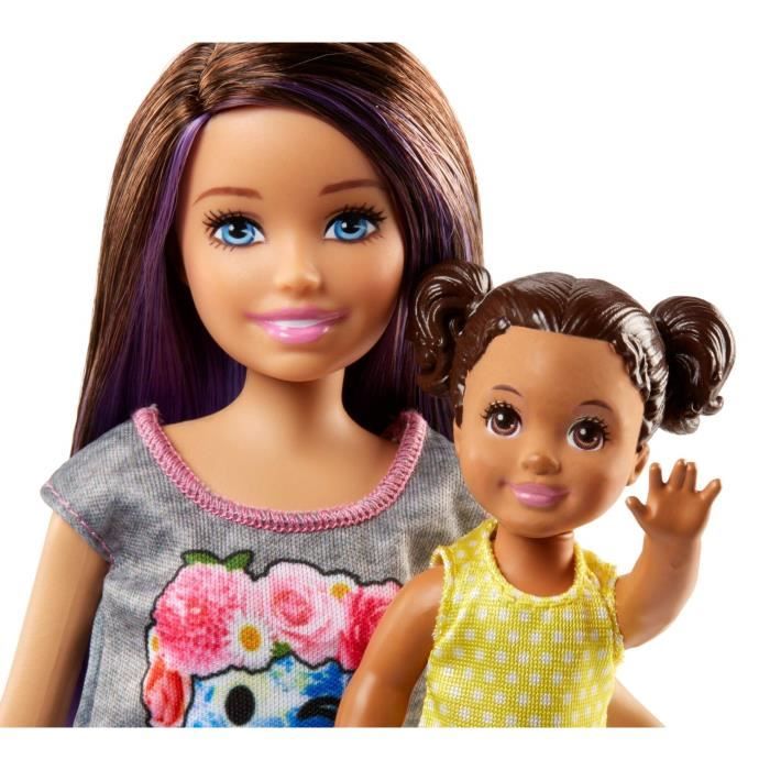 Barbie Coffret Barbie Skipper Baby-Sitter avec Poupée Skipper Brune,  Poussette, Poupée Bébé et 5 Accessoires Jouet Enfant, Dès 3 ans, GXT34
