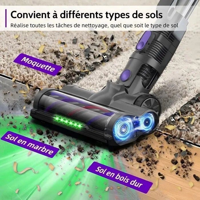 Aspirateur Balai Avalsor 550W 45Kpa - 70min Autonomie, Écran OLED, Anti-Poils Animaux