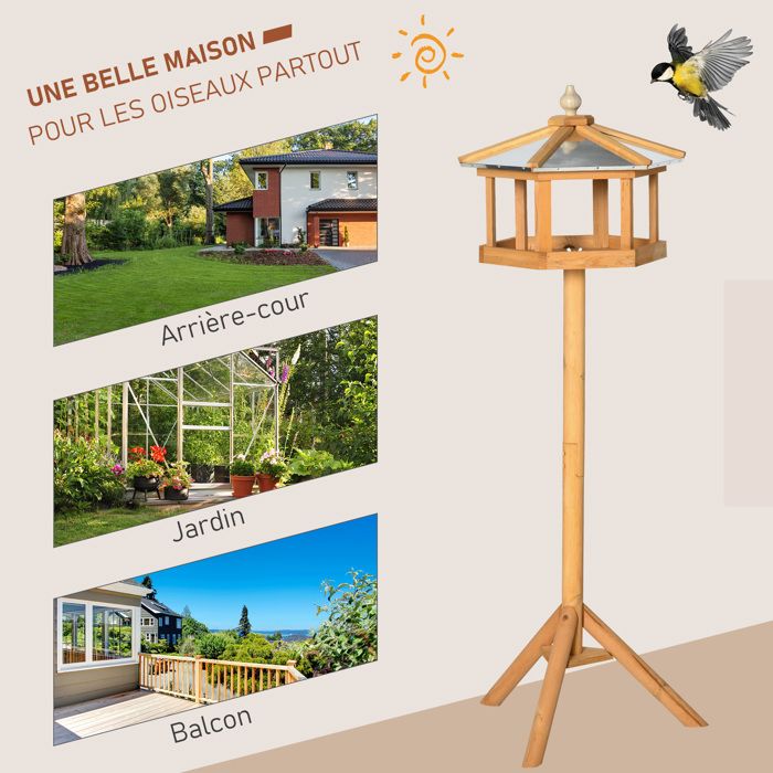 Mangeoire à Oiseaux En Bois KOTARBAU® - 25,5x25,5x23,5cm - Bouleau Naturel - Résistante Aux Intempéries