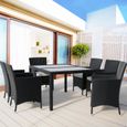 Salon de jardin en polyrotin noir crème Ensemble de jardin 6 personnes Ensemble table et chaises avec coussins-0