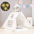 Tente de Jeu Tipi pour Enfants avec Guirlande - FREOSEN - Motif hibou - 120x120x159cm - Coton et Bois-0