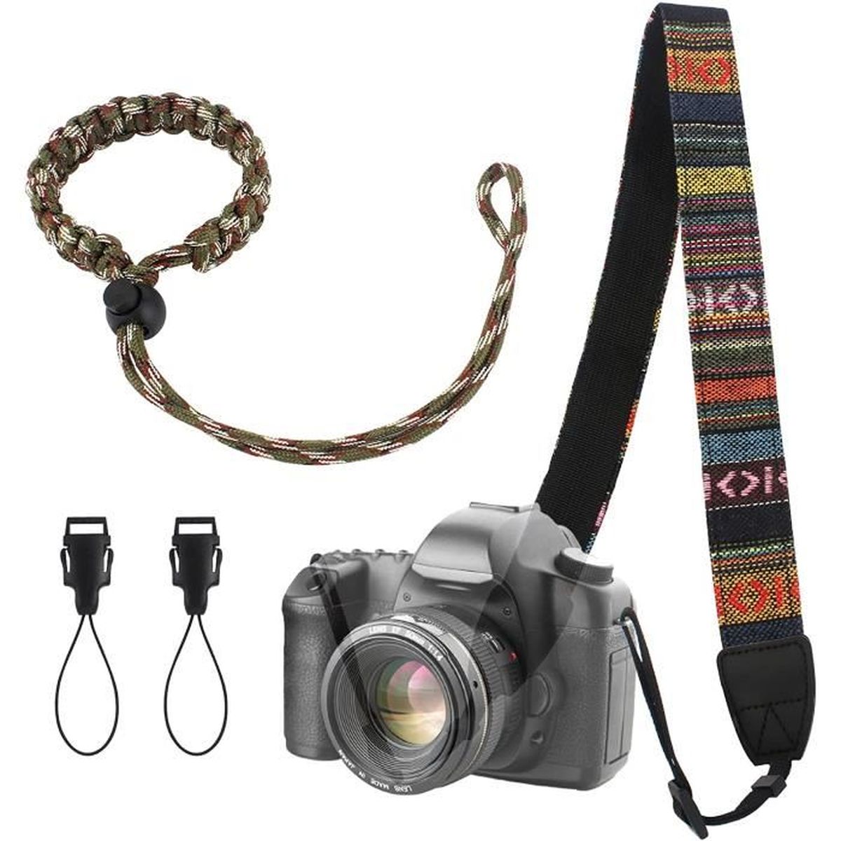 Sangle De Cou Waka Pour Appareil Photo DSLR - Réglable Avec Déverrouillage Rapide - Noir