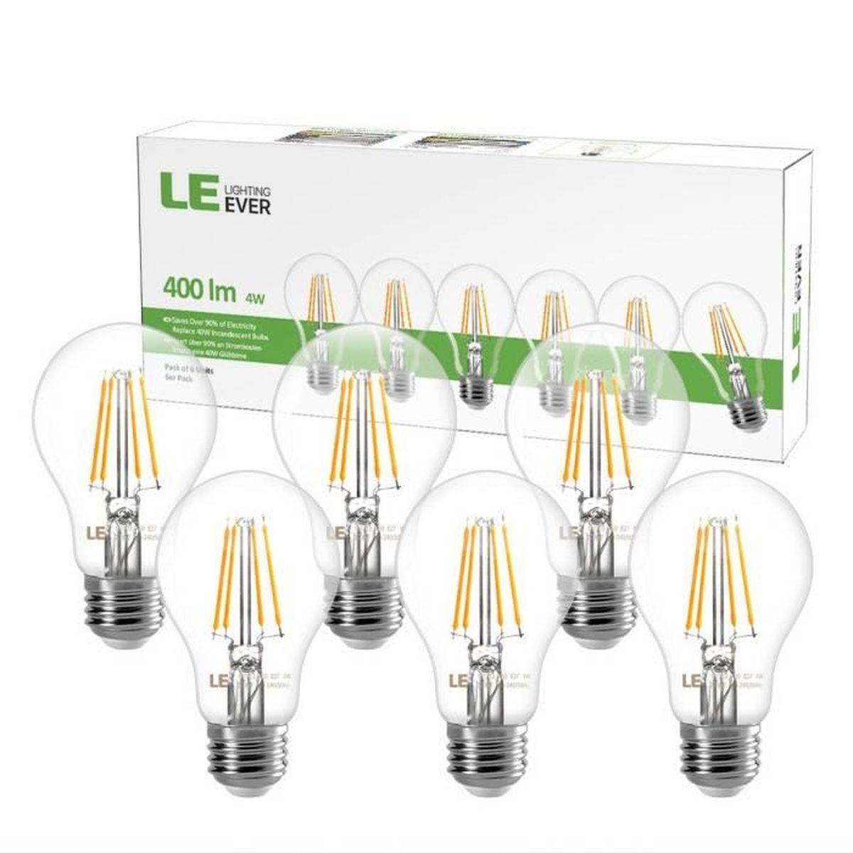 LE Lighting EVER Ampoule LED E27 4W (=40W Ampoule Incandescente), 400LM 2700K Lumière Blanche