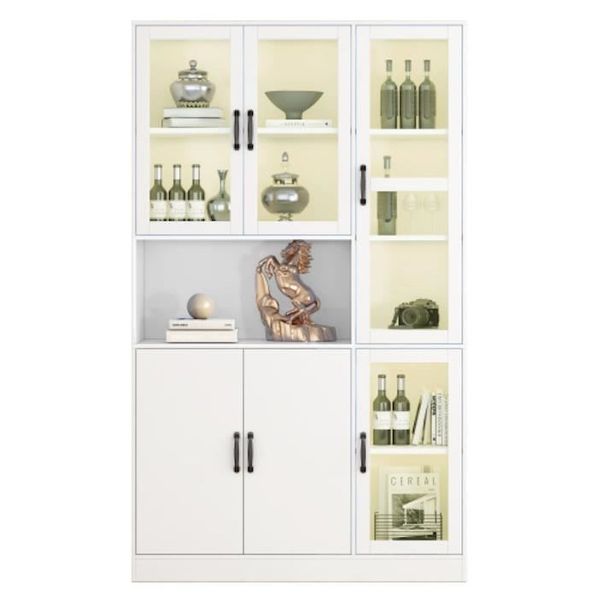BPKADHY Vitrine Avec Verre - Éclairage LED Avec 1 Porte Et 3 Compartiments - Vitrine En Verre - Pour Objets De Collection, Livres, Vin, Bureau, Salon, Cuisine (noir