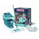 Set lave sol avec seau essoreur à roulettes Leifheit Profi XL Mobile 55099, balais à plat serpillière 360° avec 2x housse micro duo
