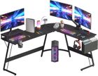 SANODESK Bureau Gaming 167 x 127 cm Bureau d'angle en L, Bureau Informatique PC avec Support d'écran, Table d'ordinateur - Noir