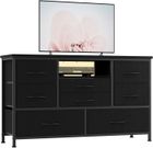 BALOVEBY Commode à 8 Tiroirs, Meuble TV Avec Lumière LED, Station de Charge, Commode Pour Chambre, Salon, Couloir - Noir