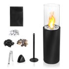 YRHOME Cheminée ronde au bioéthanol avec foyer en verre pour une for intérieure et extérieure, équipée d'un extincteur de flammes