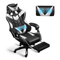 Chaise Gaming Massante Ergonomique avec Support Lombaire Massage, Appui-tête et Repose-pied, Hauteur Réglable Inclinable 90 °-135 °