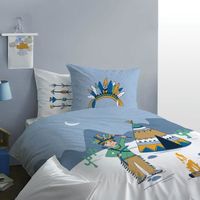 Parure de lit enfant - imprimé fantaisie  - 100% coton 140 x 200 cm Bleu