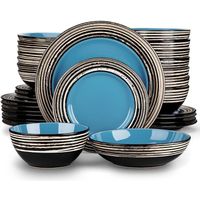 Service de table complet, vancasso Assiette, Série ARBRE-B 32 pièces, Collision de conception de deux couleurs vaisselles - Bleu