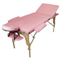 Table de massage pliante 3 zones en bois avec panneau Reiki + Accessoires et housse de transport - Rose pastel - Vivezen