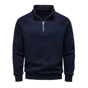 Pull Homme à Col Zippé En Tricot Chaud Polaire Automne Hiver Col