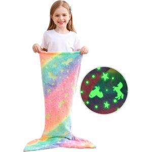 Couverture Queue De Sirène Phosphorescente Magique - Couverture Licorne En Flanelle Douce Pour Enfants Et Adultes, 140x60cm Violet