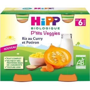 LÉGUMES CUISINÉS Hipp Bio P'tits Veggies Pot Riz au Curry et Potiron +6m 2 x 190g