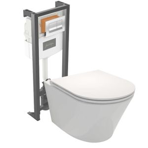 WC - TOILETTES Pack WC suspendu sans bride JACOB DELAFON Rodin+ avec bâti-support 3/6L + abattant